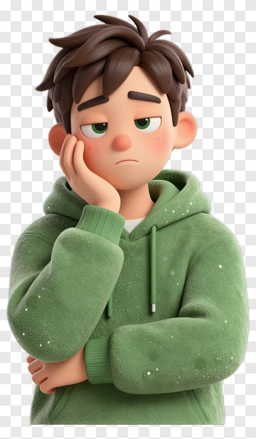 3D Boy Looking Thoughtful In A Green Hoodie PNG