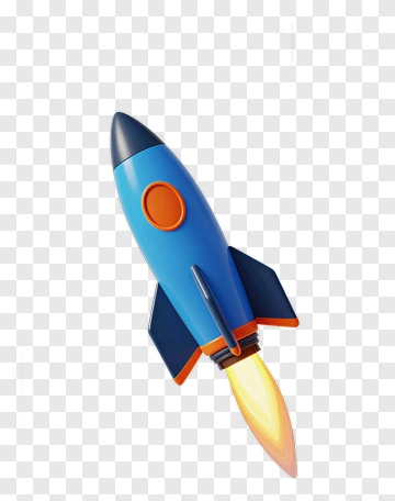3D Rocket With Flames PNG