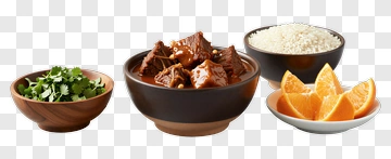 Bowl Of Beef With Rice And Orange Slices PNG