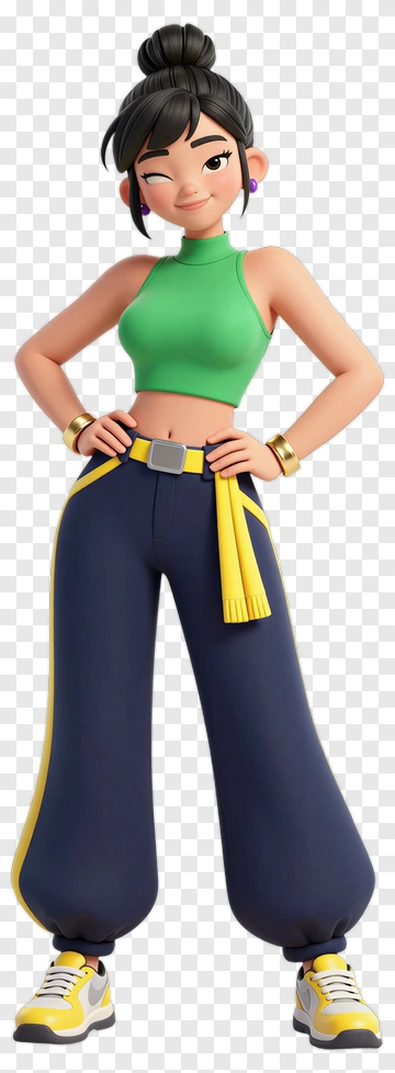 Stylish Cartoon Woman In Sportswear PNG