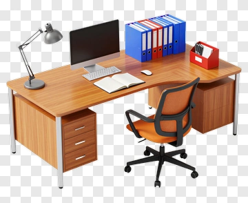 Office Desk With Computer And Chair PNG