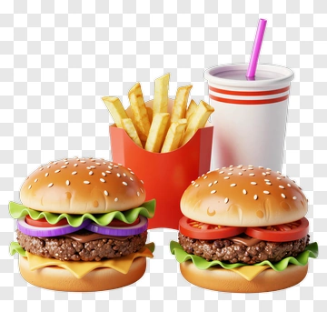 Fast Food Combo With Burgers, Fries, And Drink PNG