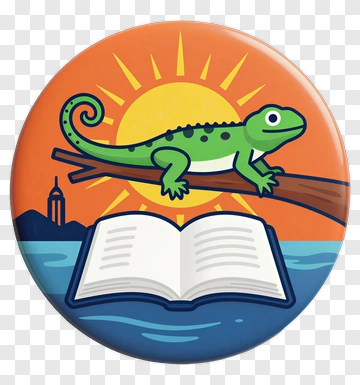 Cartoon Lizard Sitting On A Book Under The Sun PNG