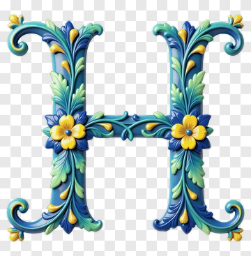 Decorative Letter H With Floral Design PNG
