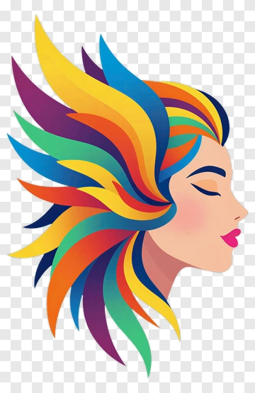 Colorful Woman With Vibrant Hair PNG