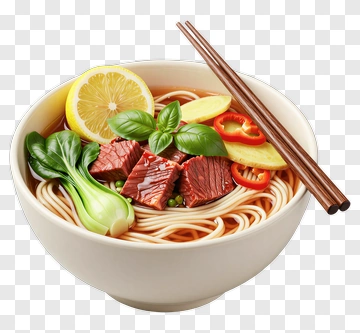 Bowl Of Noodles With Beef And Vegetables PNG