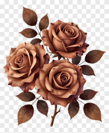 Brown Roses With Leaves PNG