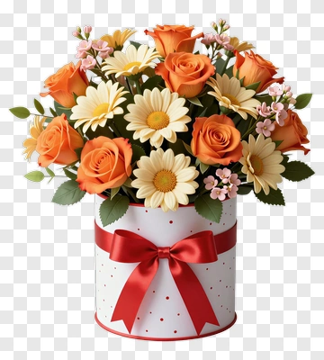 Colorful Flower Bouquet With Orange Roses And Daisies PNG