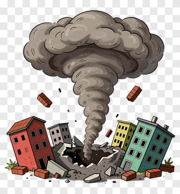 Cartoon Tornado Destroying Buildings PNG
