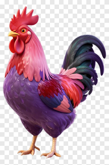 Cartoon Rooster With Colorful Feathers PNG