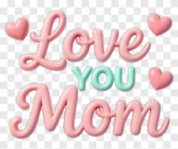 Love You Mom Text With Hearts PNG