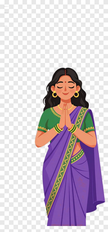 Woman In Traditional Saree With Hands Together PNG