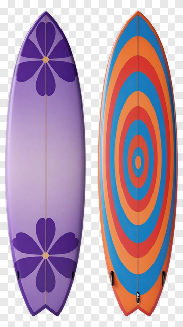 Colorful Surfboard With Floral And Circular Designs PNG