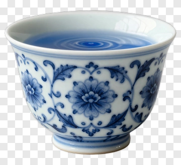 Blue Floral Porcelain Bowl With Water PNG