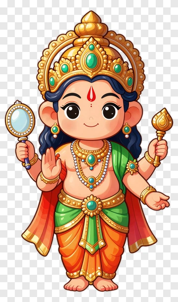 Cartoon Hindu Deity Holding Mirror And Scepter PNG
