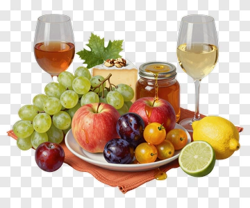 Fruit And Wine Platter With Cheese And Honey PNG