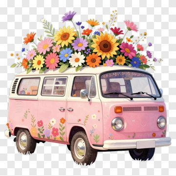 Flower-Decorated Pink Van PNG