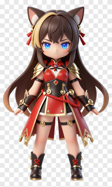 3D Anime Character In Red Armor PNG