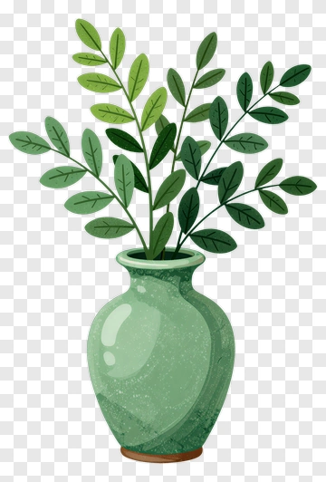 Green Vase With Leaves PNG