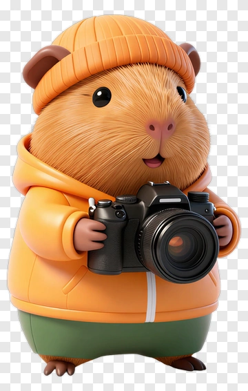 3D Guinea Pig Holding A Camera PNG