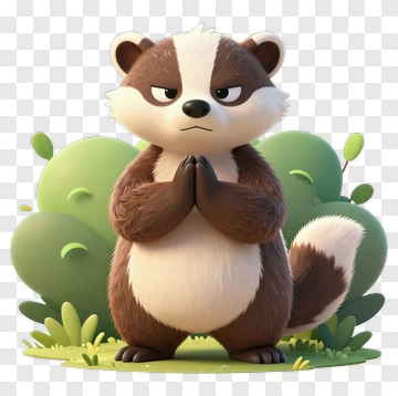 Cartoon Badger With A Serious Expression PNG