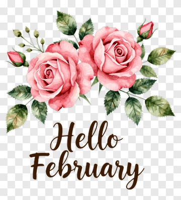 Hello February With Pink Roses PNG