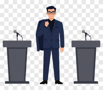 Businessman Standing At Debate Podium PNG