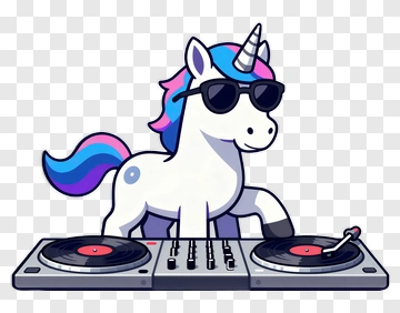 Cartoon Unicorn Djing With Turntables PNG