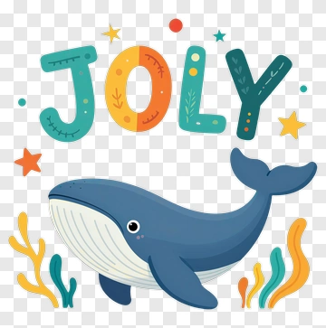 Cartoon Whale With Jolly Text PNG
