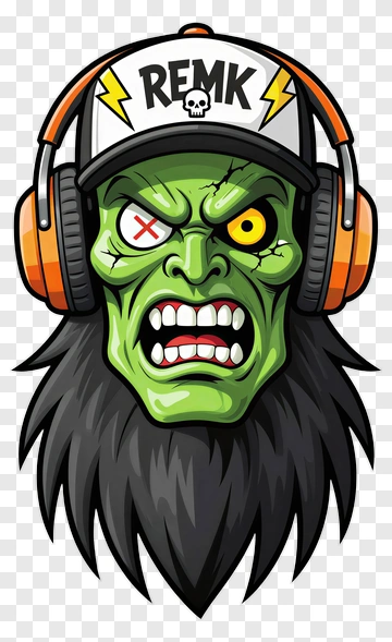 Zombie Head Wearing Headphones PNG