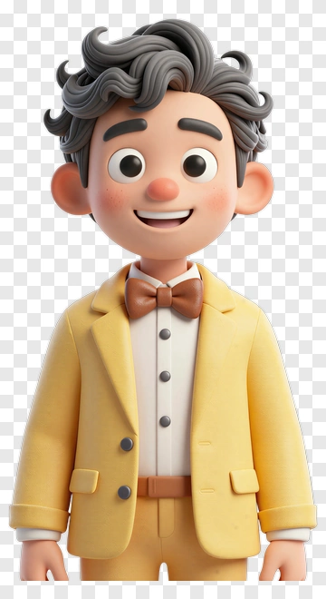 3D Boy In Yellow Suit With Bow Tie PNG