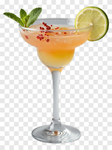 Cocktail In A Glass With Lime And Mint PNG