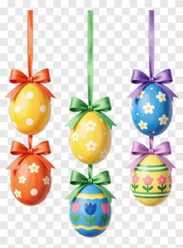Colorful Easter Eggs With Ribbons PNG