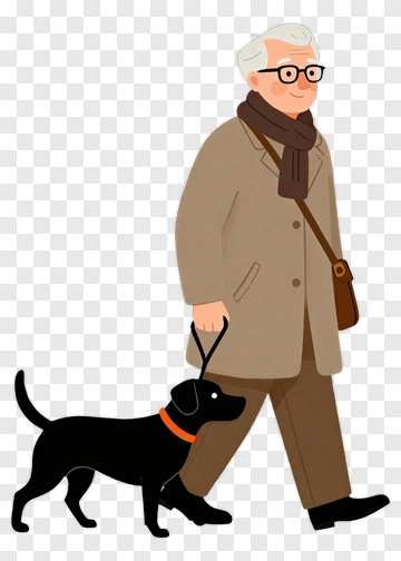 Man Walking With Black Dog PNG