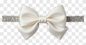 White Satin Bow With Rhinestone Band PNG
