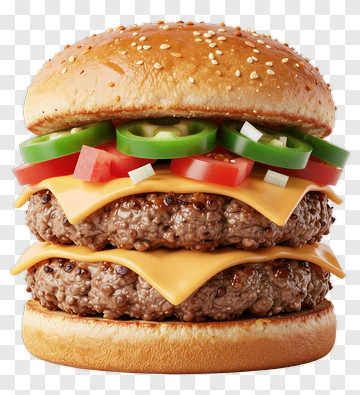 Double Cheeseburger With Fresh Vegetables PNG