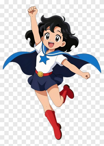 Cartoon Girl Superhero Jumping PNG