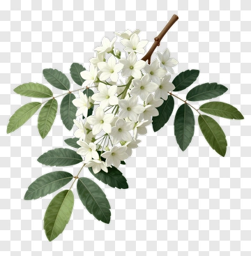 White Flowering Plant With Green Leaves PNG