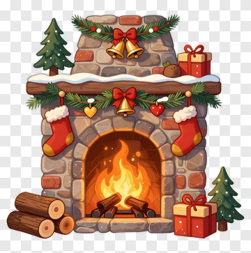 Christmas Fireplace With Stockings And Presents PNG
