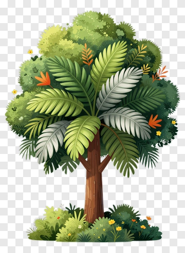 Colorful Tree With Green Leaves And Vibrant Flowers PNG