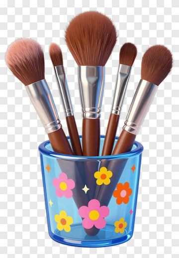 Colorful Makeup Brushes In A Decorative Holder PNG