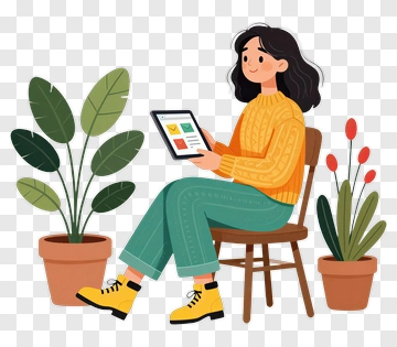 Woman Sitting On Chair Using A Tablet PNG