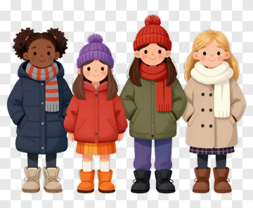Children Wearing Winter Coats And Hats PNG