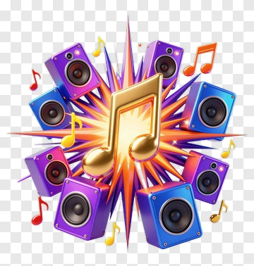 Colorful Music Explosion With Speakers And Notes PNG