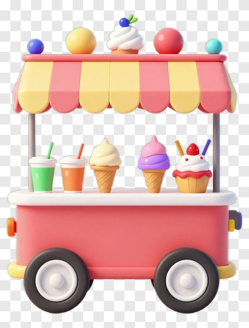 Colorful Ice Cream Cart With Various Treats PNG