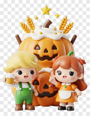 Cartoon Children With Halloween Pumpkins PNG