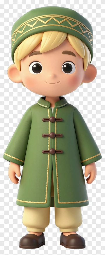 3D Cartoon Boy In Green Traditional Outfit PNG