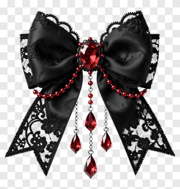 Black Lace Bow With Red Gemstones PNG
