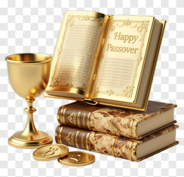Golden Passover Seder Plate With Books PNG