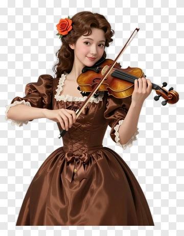 Woman Playing Violin In A Brown Dress PNG